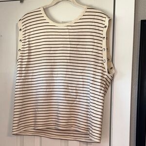 Maeve Cream and Brown Striped Muscle Tee